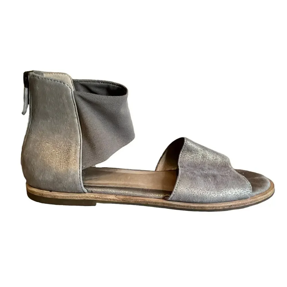 Eileen Fisher Metallic Taupe Flat Ankle Strap Sandals 7